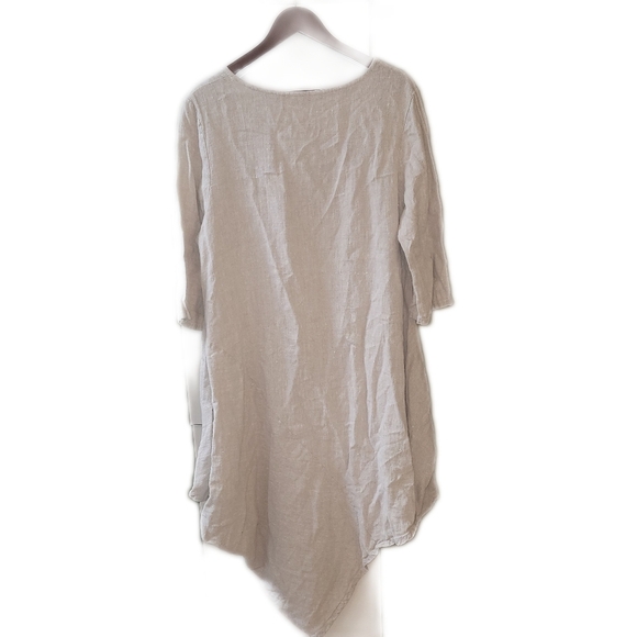 Bryn walker Naida Linen 3/4 Sleeve Asymmetrical Tunic midi dress beige medium - Picture 6 of 8